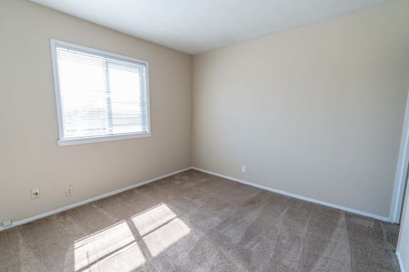 an empty room with carpet and a window