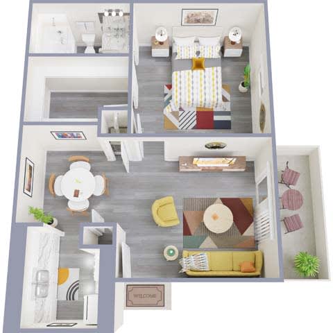 1 bed 1 bath floor plan at Royal Wildewood Manor Apartments, Clute, 77531