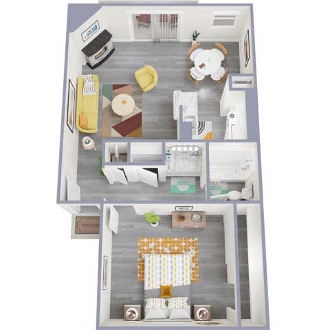 1 bed 1 bath floor plan A at Royal Wildewood Manor Apartments, Clute, Texas