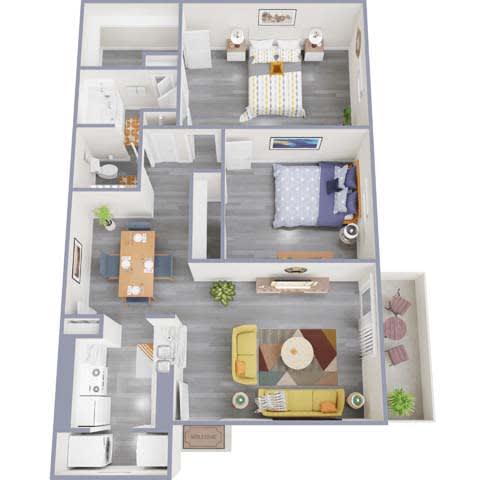 Floor Plan  2bed 2 bath floor planat Royal Wildewood Manor Apartments, Texas, 77531