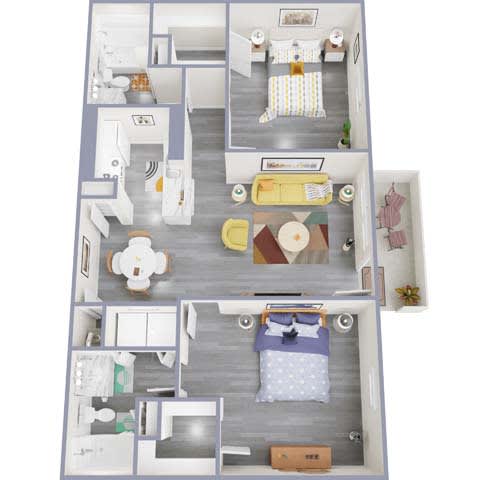 2bed 2 bath floor plan A at Royal Wildewood Manor Apartments, Clute, TX, 77531