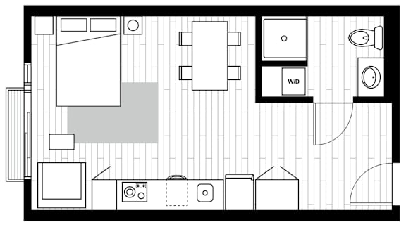 a floor plan of a small apartment with a bedroom and a living room