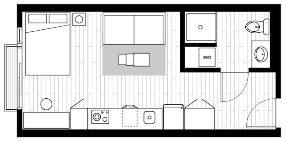 a floor plan of a small house with a kitchen and a living room