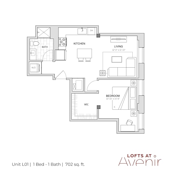 A floor plan of a one bedroom apartment with a bathroom and a living room.