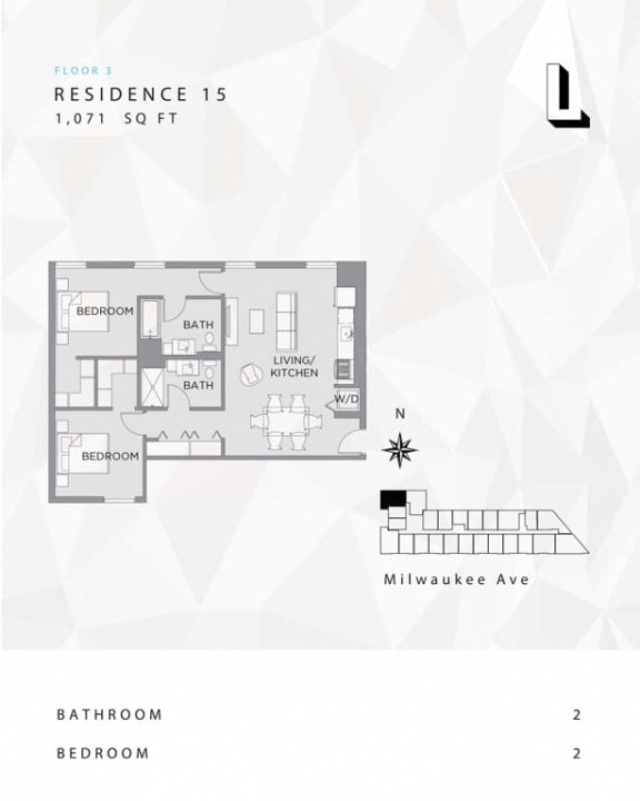 floor plan of the third level and terrace of bedroom apartment
