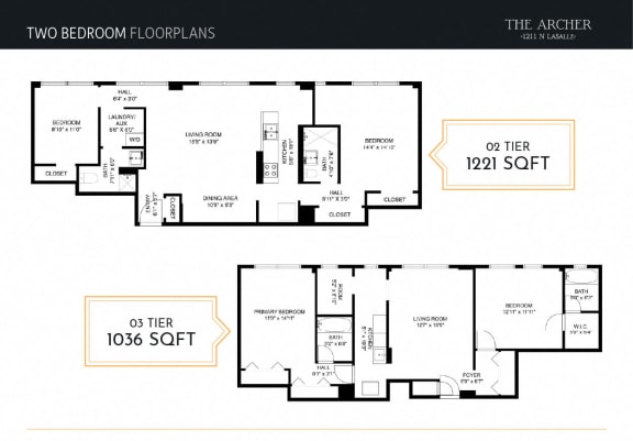 a floor plan of two bedroom apartments at the archer residences