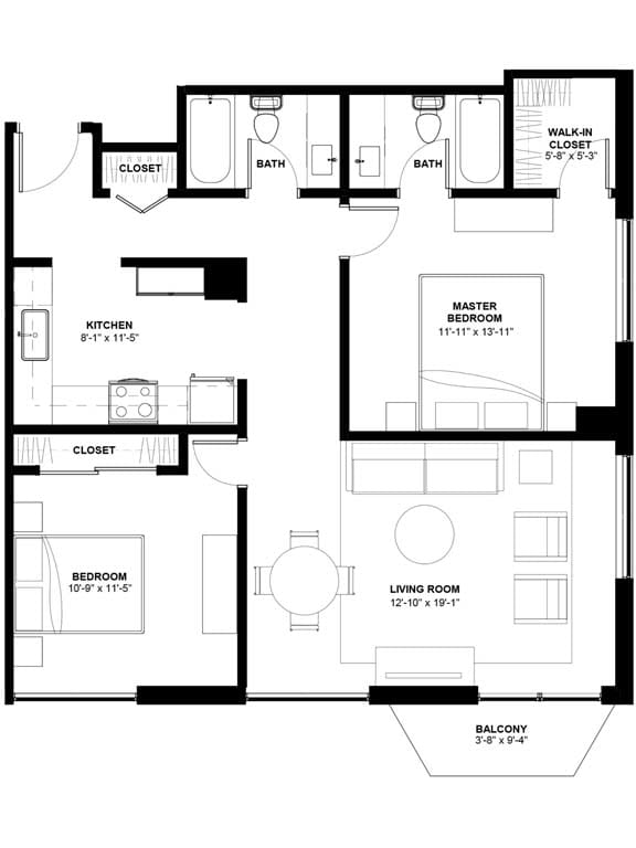 a floor plan of a house with three bedrooms and two bathrooms