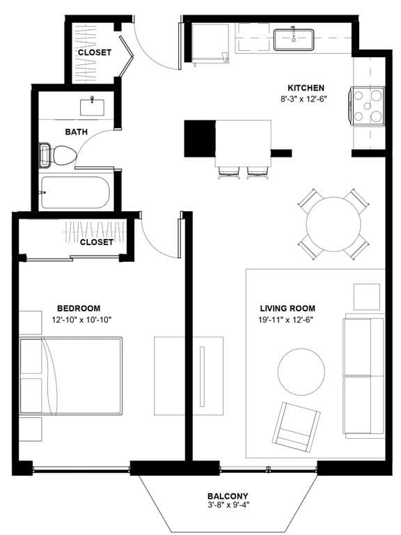 a floor plan of a small house with a bedroom and a living room