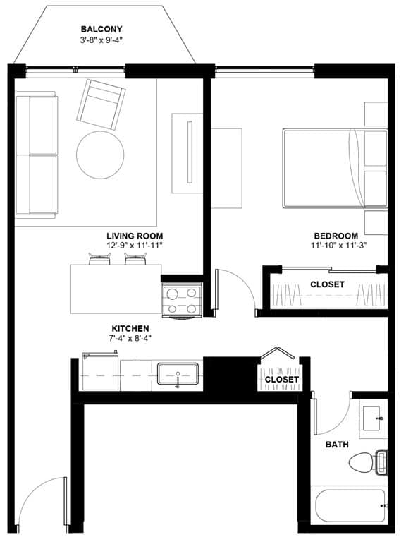 a floor plan of a small house with a bedroom and a living room