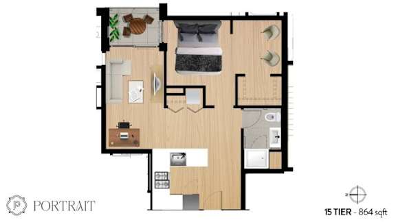 a floor plan of a house with a bedroom and a living room