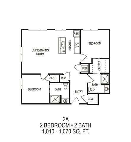 the floor plan of the 2100 block of 2 bedroom 2 bath