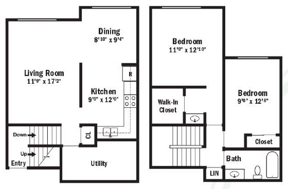 a floor plan of a house with two bedrooms and a living room