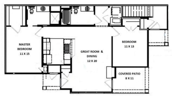 the floor plan of the second floor of a house with a garage