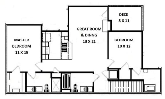 a floor plan of a house with a great room and a desk
