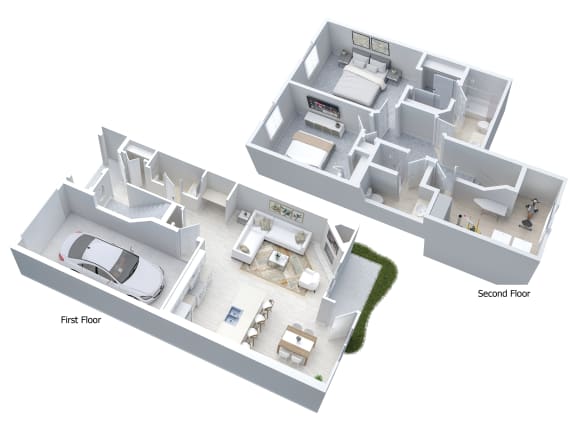 2-bedroom, 2.5-bathroom 2-story townhome with 1-car garage