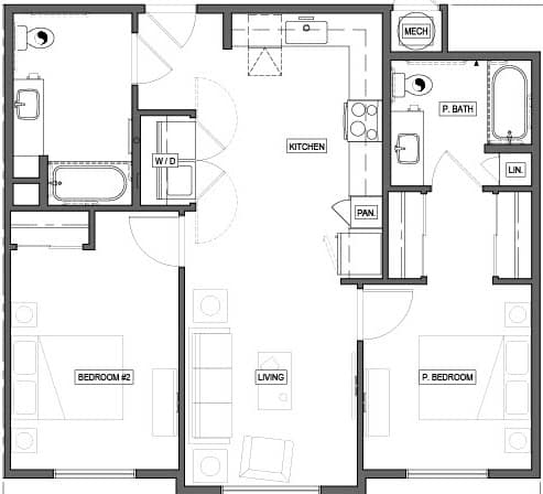 Two Bedroom Two Bath Apartment at The Glendale Apartments
