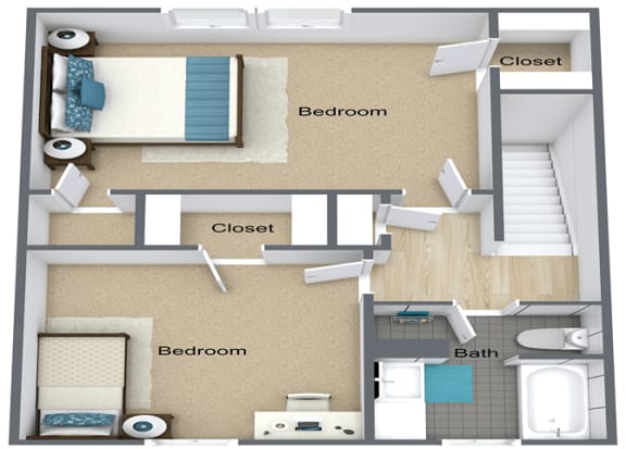 2 Bedroom 1.5 Bath Floor Plan at Midtown Park Townhomes, North Carolina