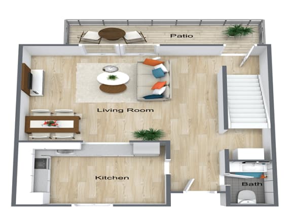 2 Bed 1.5 Bath Floor Plan at Midtown Park Townhomes, Raleigh
