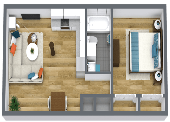 1x1_FloorPlan at Capital Flats & Magnolia Square Apartments, North Carolina, 27601