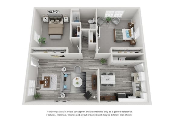 2 bed 1 bath floor planat Greenwood Village, North Carolina, 28273