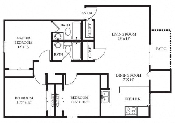 a floor plan of a house with a combination of bedrooms and baths