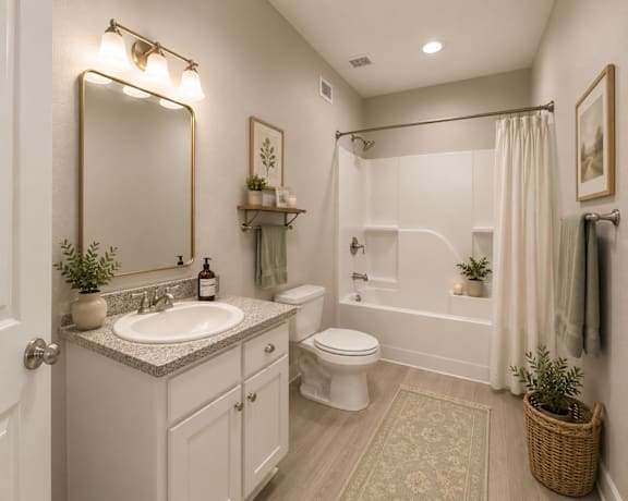 A bathroom with a white toilet, sink, and bathtub.
