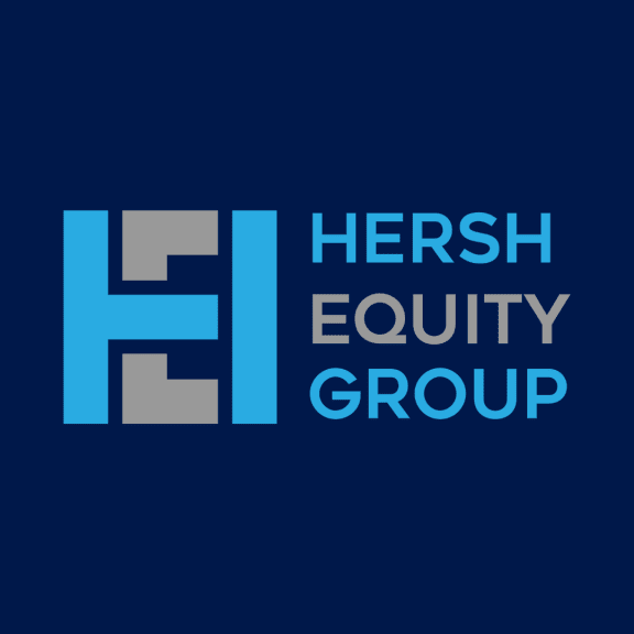 the logo for his equity group with blue and white text on a blue background