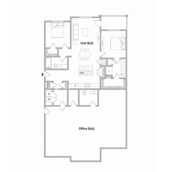 Dogwood Live Work Space 2 bed 2 bath Floor Plan at Waterleaf at Neely Ferry Apartments, Simpsonville, 29680