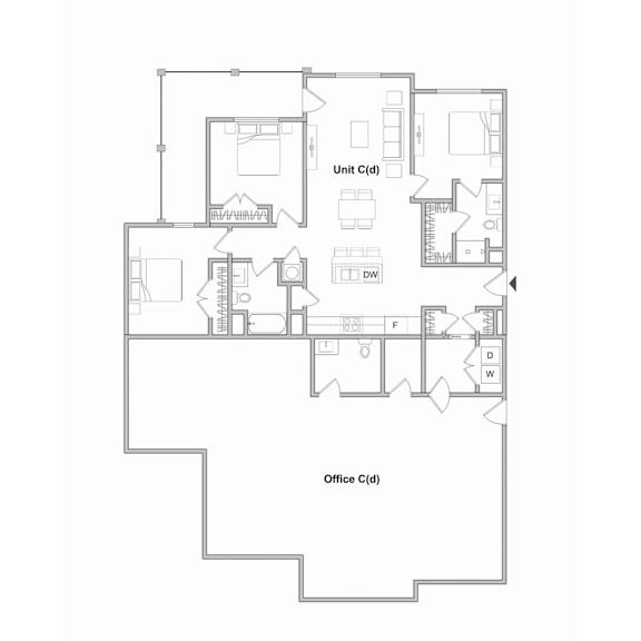 Laurel Live Work Space 3 bed 2 bath Floor Plan at Waterleaf at Neely Ferry Apartments, Simpsonville