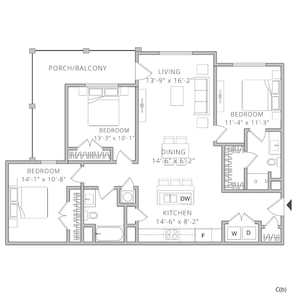Larel 3 bed 2 bath Floor Plan at Waterleaf at Neely Ferry Apartments, Simpsonville