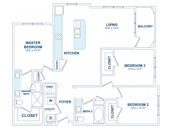 A blueprint of a building with labeled rooms and corridors.