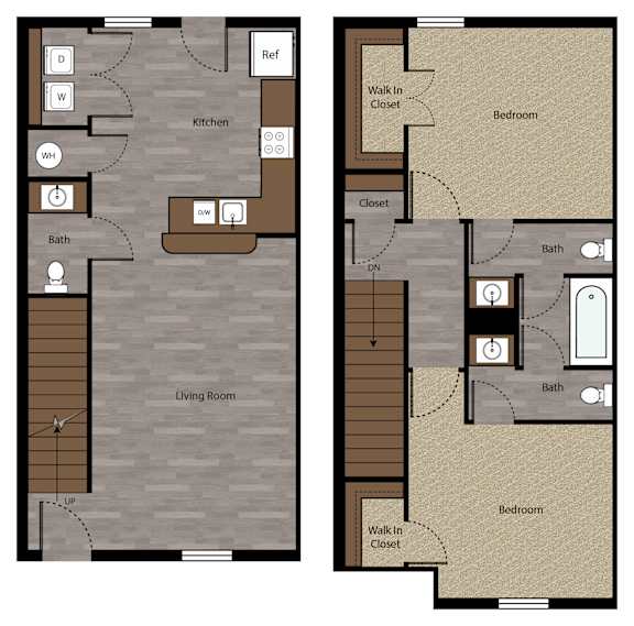 2 Bedroom Floor Plan at Arrowood Farms, Clarksville, 37042