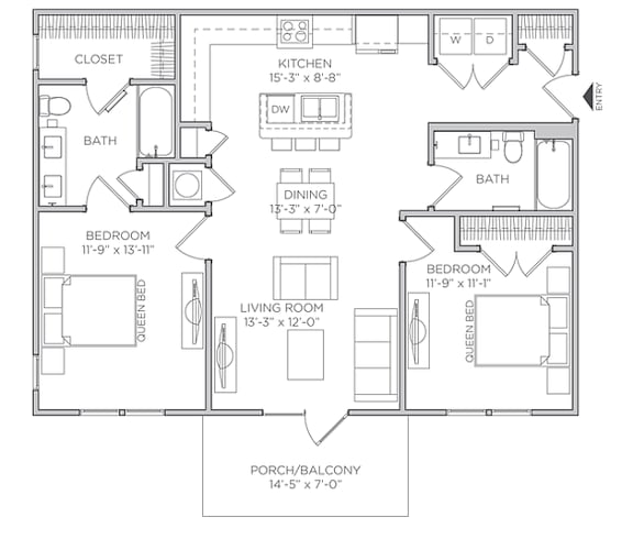 Cypress Carriage home 2 bed 2 bath Floor Plan at Waterleaf at Neely Ferry Apartments, Simpsonville, 29680