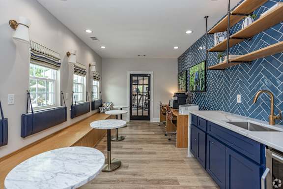 Kitchen with a Blue Backsplash at Mill Creek Run Apartments, Georgia, 31216