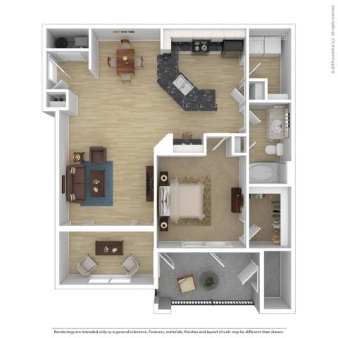 1 bed 1 bath B Cypress Floor Plan at Sterling Creek, Georgia, 31324