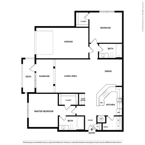 2 bed 2 bath Holly Garage Floor Plan at Sterling Creek, Georgia, 31324
