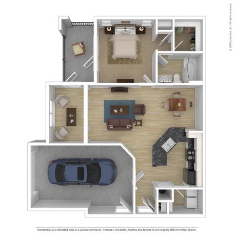 1 bed 1 bath Live Oak Garage Floor Plan at Sterling Creek, Richmond Hill, GA