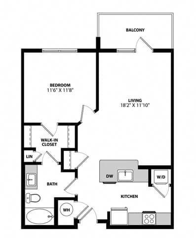 A1A_1b1b_711sqft_2D Floor Plan at Hudson at Renaissance Apartments, North Carolina