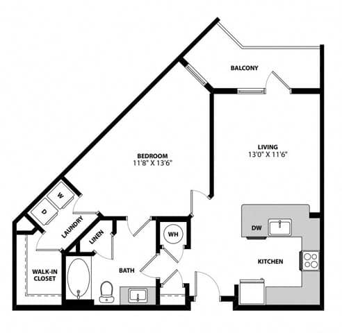 A1B_1b1b_714sqft_2D Floor Plan at Hudson at Renaissance Apartments, Wilmington, NC 28405
