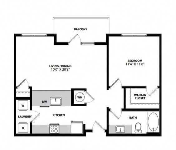 A1D_1b1b_747sqft_2D Floor Plan at Hudson at Renaissance Apartments, Wilmington