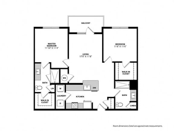 B2A_2b2b_1020sqft_2D Floor Plan at Hudson at Renaissance Apartments, Wilmington, North Carolina