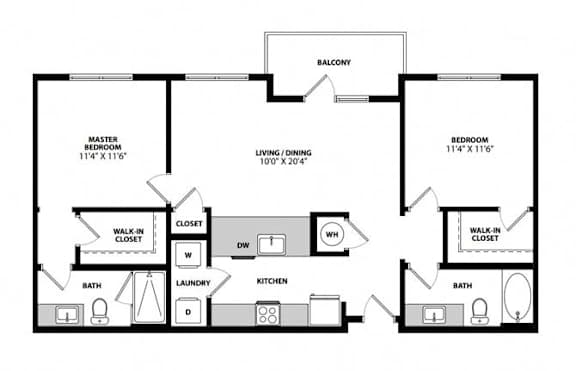 B2C_2b2b_1027sqft_2D Floor Plan at Hudson at Renaissance Apartments, Wilmington 28405