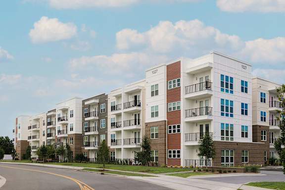 Apartment building with balconies and multiple windows at Hudson at Renaissance Apartments, Wilmington