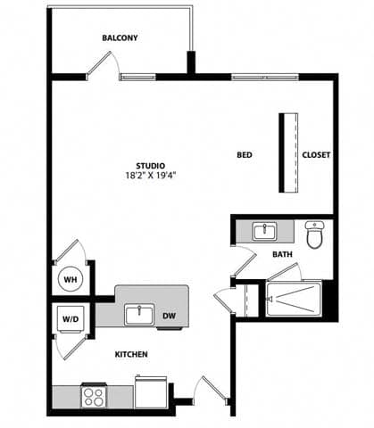 S1A 0b1b 633sqft 2D Floor Plan at Hudson at Renaissance Apartments, Wilmington, North Carolina