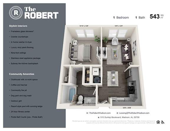 1A Floor Plan at The Robert Apartments, Madison Alabama