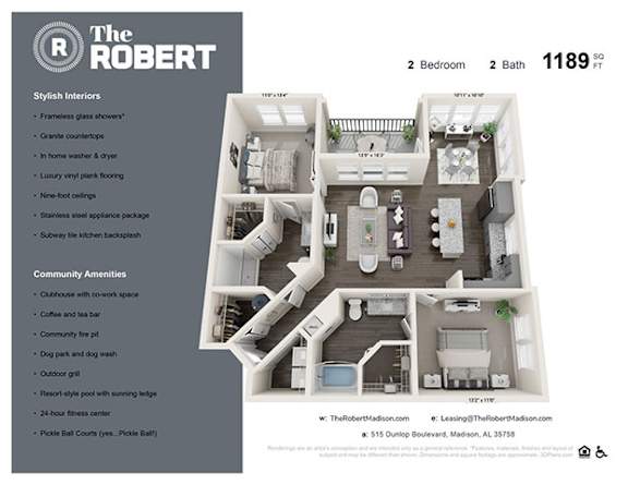 2C Floor Plan at The Robert Apartments, Madison, AL 35758