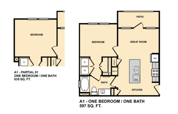A1 1Bedroom Floor Plan at Edge and Stone, San Antonio, TX