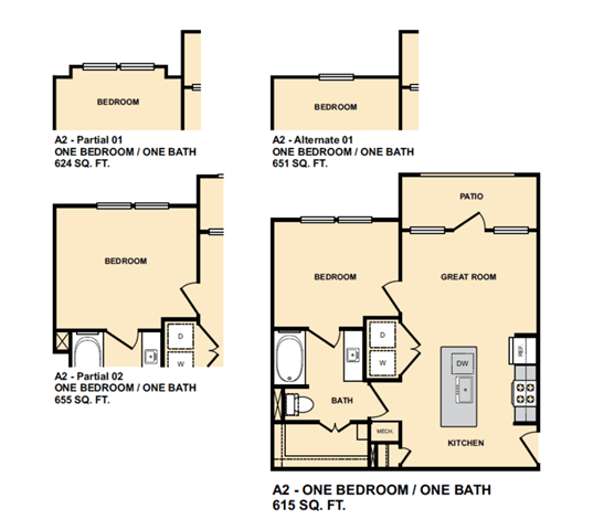 A2 1Bedroom Floor Plan  at Edge and Stone, San Antonio, 78260