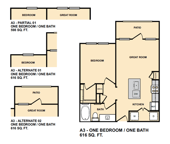 A3 1Bedroom Floor Plan at Edge and Stone, San Antonio