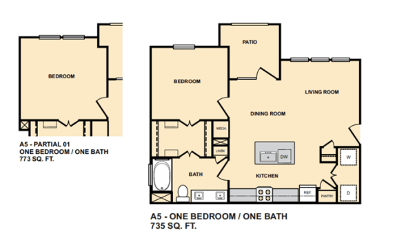 A5 1Bedroom Floor Plan  at Edge and Stone, San Antonio, TX, 78260
